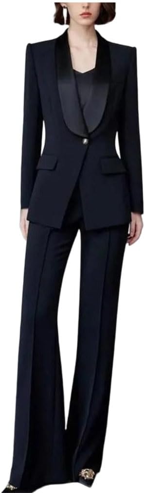 Women’S Single Breasted Long Sleeve Blazer with Flare Pants – Slim All Season Banquet Office Wear