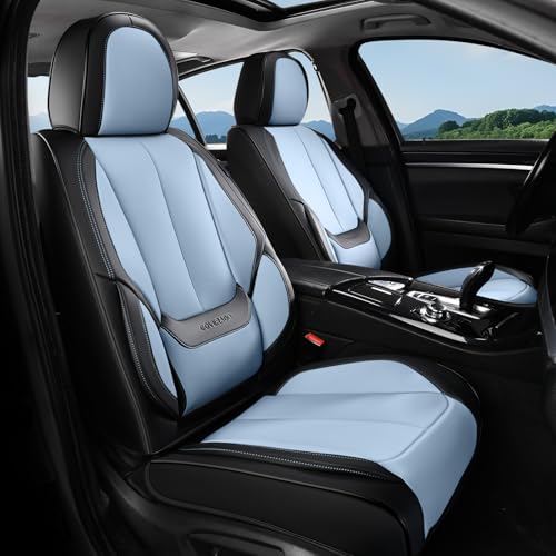 Image of Coverado Seat Covers, Car Seat Covers Front Seats, Leather Seat Covers for Cars, Car Seat Protector Waterproof, Black Car Seat Cushion, Front Carseat Cover Universal Fit for Most Cars Lightblue