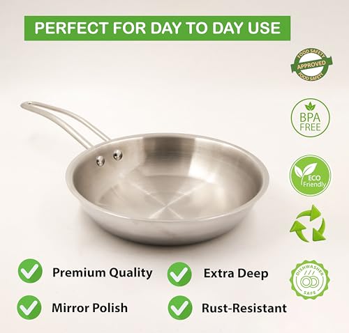 Image of Spillbox Stainless Steel Sandwich Triply Kadhai|Kadai|Wok|Nonstick 3-Layer Body| Steel Cookware|Induction Safe|Dishwasher Safe|Food Grade |Heavy |FryPan |Curry |Stirfry|Deepfry-FryPan(Small-Dia:22cm)