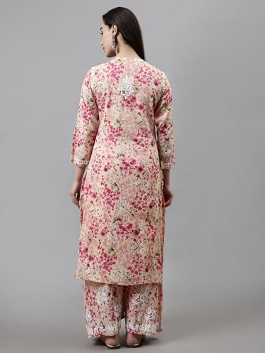 Image of Seva Chikan Hand Embroidered Lucknowi Chikankari Mal Mal Straight Printed Kurta & Palazzo Set for Women SCL8041