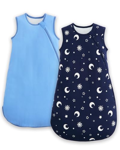 JiAmy Saco de dormir para bebé de 1,5 tog, saco de dormir de algodón, saco de dormir para bebé, manta portátil con cremallera de 2 vías para recién nacido, bebé Estrella azul marino 6 12 Meses