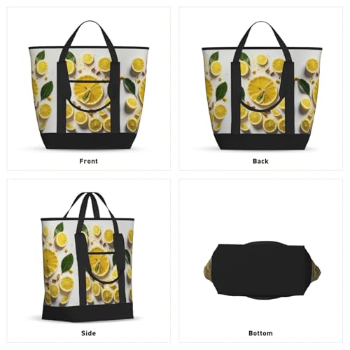 Yellow Lemon Print Tote Bag Adult Heavy Duty For Picnic Beach Camping Large Capacity Insulated Tote Bag2