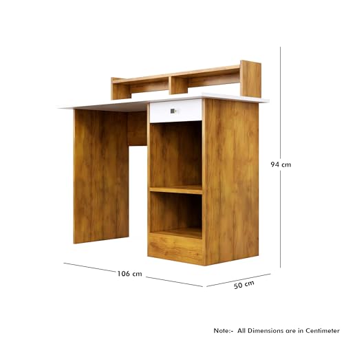Image of Bniture Wooden Study Table for Home | Engineered Wood Study Table with Book Shelf | Multi Purpose Computer Desk for Study & Writing | Laptop Table with Drawers & Shelf | Giant Wood & Frosty White