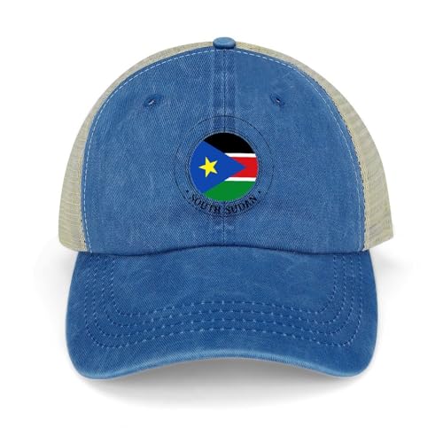 Yelolyio Casquette d'extérieur en maille pour homme - Drapeau du Soudan du Sud - Casquettes en coton - Casquettes de baseball - Casquettes de pêche - Casquettes de sports de plein air - Bleu foncé,