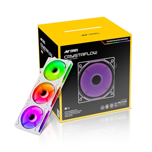 Image of Ant Esports Crystaflow 3 in 1 120mm ARGB Case Fan Kit with ARGB Controller, 2000 RPM, 58.23 CFM Airflow - White