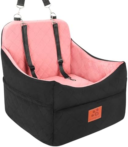 GL GLENSLAVE Hunde-Autositz für kleine/mittlere Hunde, Hundeautositz mit Dicker Polsterung unter 35 lbs, Abnehmbarer, waschbarer Autositz für Haustiere (Schwarz/Rosa)