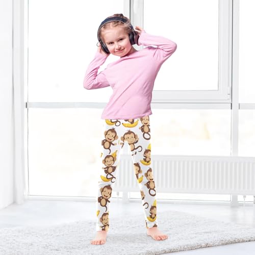 Boccsty Yellow Bananas Cute Brown Monkeys Girls Leggings Kids Yoga Pants Dance Active Tights 4T4