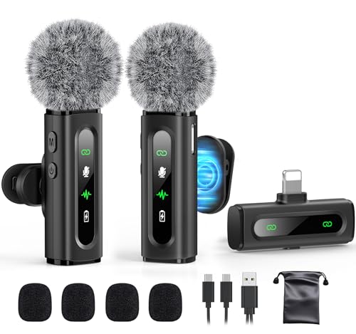 Image of GoorDik Wireless Lavalier Microphone for iPhone Recording Clip-on Mini Mic for iPhone /for iPad Video Recording with Rotatable Clip&Denoise Recording, Portable Mic Set for Content Creators