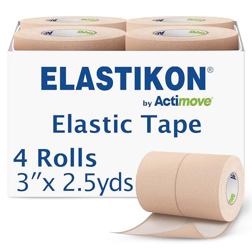 ELASTIKON by Actimove Elastic Athletic Tape - Provides Support for Sprains Strains Muscle Injuries - for Sport and Veterinary Applications - 3 in x 2.5 yd 4 Rolls