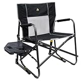 GCI Outdoor Freestyle Rocker XL with Side Table Camping Chair | Portable Folding Rocking Chair with Solid, Durable Armrests, Drink Holder & Comfortable Backrest — Cinnamon
