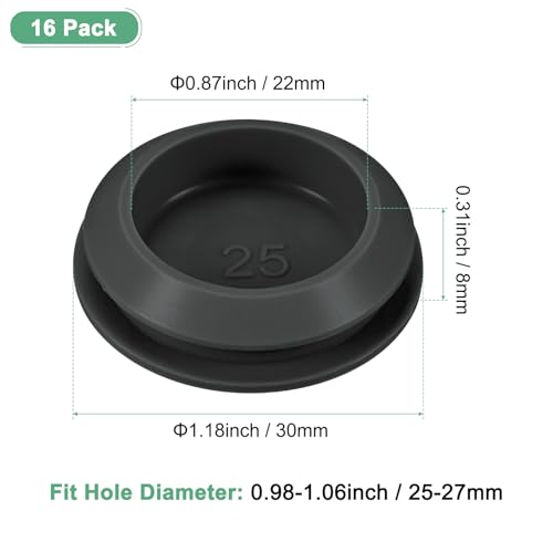 Image of M METERXITY 16-Packs Silicone Hole Plugs, Snap in Locking Hole Plugs for 25-27mm Hole, Round Hole Rubber Plug Kitchen Bulkheads Waterproof Sealing Plugs [Black]