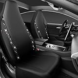 CAR PASS Leather Car Seat Covers High Back Bucket Bling Diamond Front Seats, Waterproof Universal Shining Glitter Crystal Sparkle Fit Model 3 Tesla Model Y, Truck SUV Cute Women Girl, Black Rhinestone