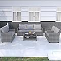 GAOMON 5-Piece Outdoor Patio Furniture Sets, 7 Seat PE Rattan Furniture Sectional Sofa Set with Storage Table, Patio Conversation Sets with Water-Repellent Cushions for Backyard, Deck, Poolside