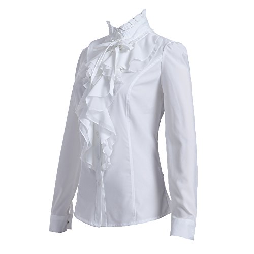 Women Shirts Lace Ruffle Neck Stand-Up Collar Victoria Ruffle Bow BlouseLong Sleeve OL Shirt Tops US S-US 2XL3