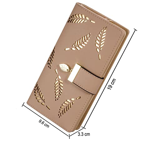 Handcrafted Vegan Leather Leaf Bi-Fold Card Coin Holder Long Wallet2