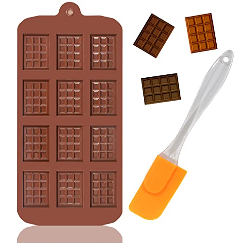 Moule Silicone Chocolat, Bomtop 12 cavités Antiadhésifs Moules à Chocolat +1 Grattoir, Mini Moule Tablette Chocolat, pour pieces en Chocolat Maison, Gaufres, Pralines, Bonbon, Décoration de Gateau