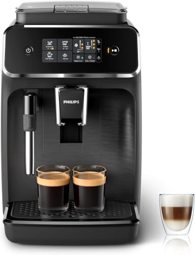 Philips Machine à expresso automatique Série 2200 - 2 Cafés, Écran tactile, Mousseur à lait classique, Broyeur céramique, Noir mat (EP2220/10)