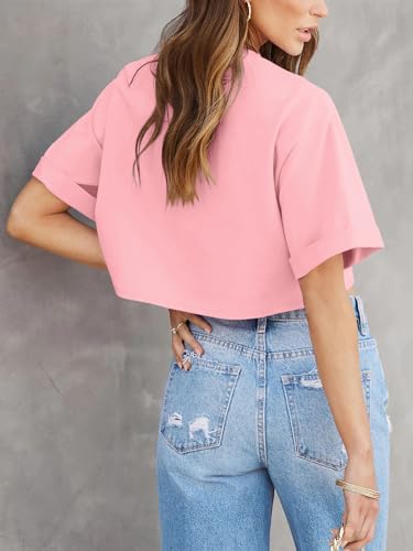 Image of Tankaneo Women Crop T-Shirts Half Sleeve Drop Shoulder Cropped Tops Y2K Casual Summer Basic Tees