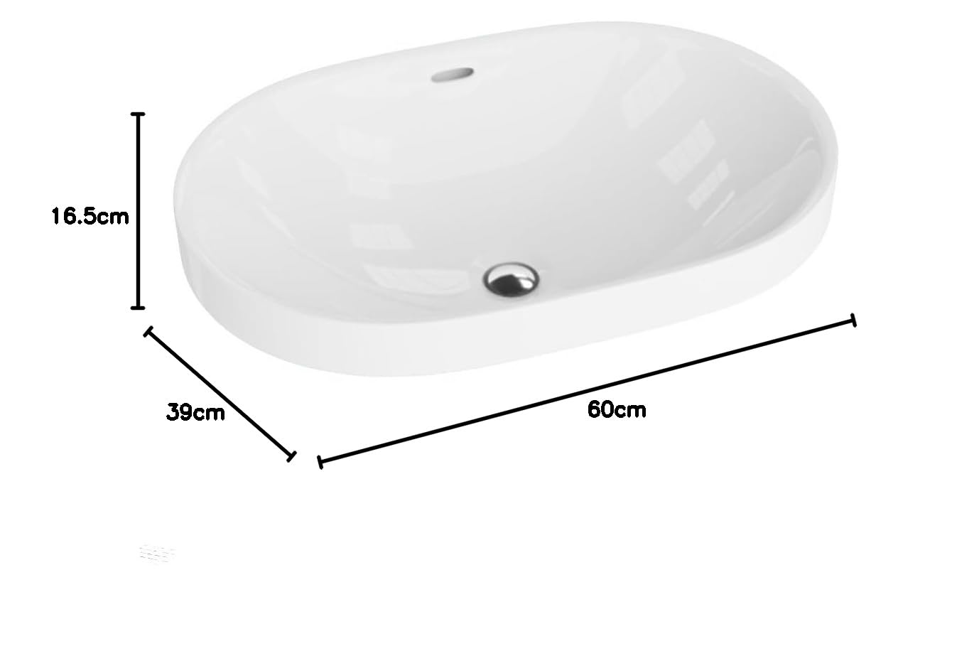 LAVITA Puebla Lavabo Suspendu Rond Faience Salle de Bain Evier Ceramique avec Trop-plein et sans Trou de Robinetterie - Céramique de Qualité Supérieure - 60 x 39 x 16,5 cm - Blanc Brillant
