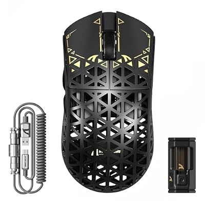 ATTACK SHARK R5 Ultra Carbon Fiber Wireless Gaming Mouse,39g Superlight Hollowed-Out,PAW3950MAX Optical Sensor Nordic 52840 MCU 8K Polling 42K DPI,Tri-Mode Programmable Mice with Coiled Cable-Black
