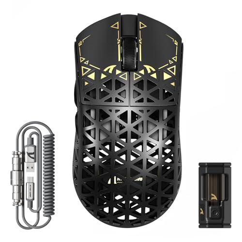 ATTACK SHARK R5 Ultra Wireless Gaming Mouse,39g Superlight Carbon Fiber Hollowed-Out,PAW3950MAX Optical Sensor Nordic 52840 MCU 8K Polling 42K DPI,Tri-Mode Programmable Mice with Coiled Cable-Black by ATTACK SHARK - Used condition - CA$81.79