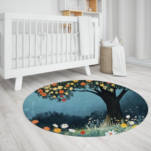 Tapis rond de sol bleu vert sarcelle à poils ras pour chambre - 4