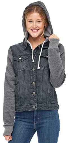 Skylinewears Women’s Hooded Denim Jacket Classic Casual Long Sleeve with Drawstring & Dual Pockets