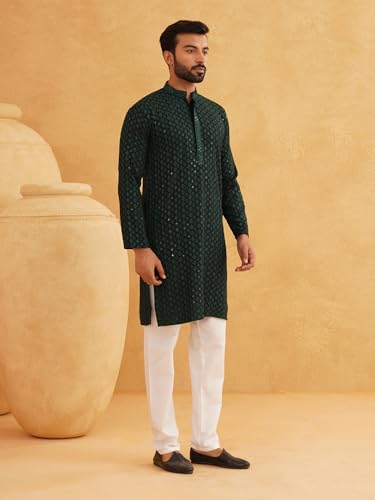 Sojanya (Since 1958 Men'S Cotton Contrast Embroidered Sequinned Long Kurta3