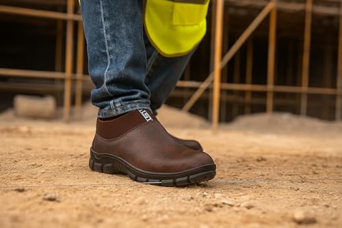 Image of Synthetic Leather Steel Toe Safety Shoe for Men, Brown, F1-30-Brown