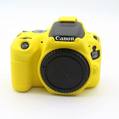 1PCS Soft Silicone Armor Protective Body Skin Case Bag Cover for Canon EOS 200D 200DII DSLR Camera (Yellow)