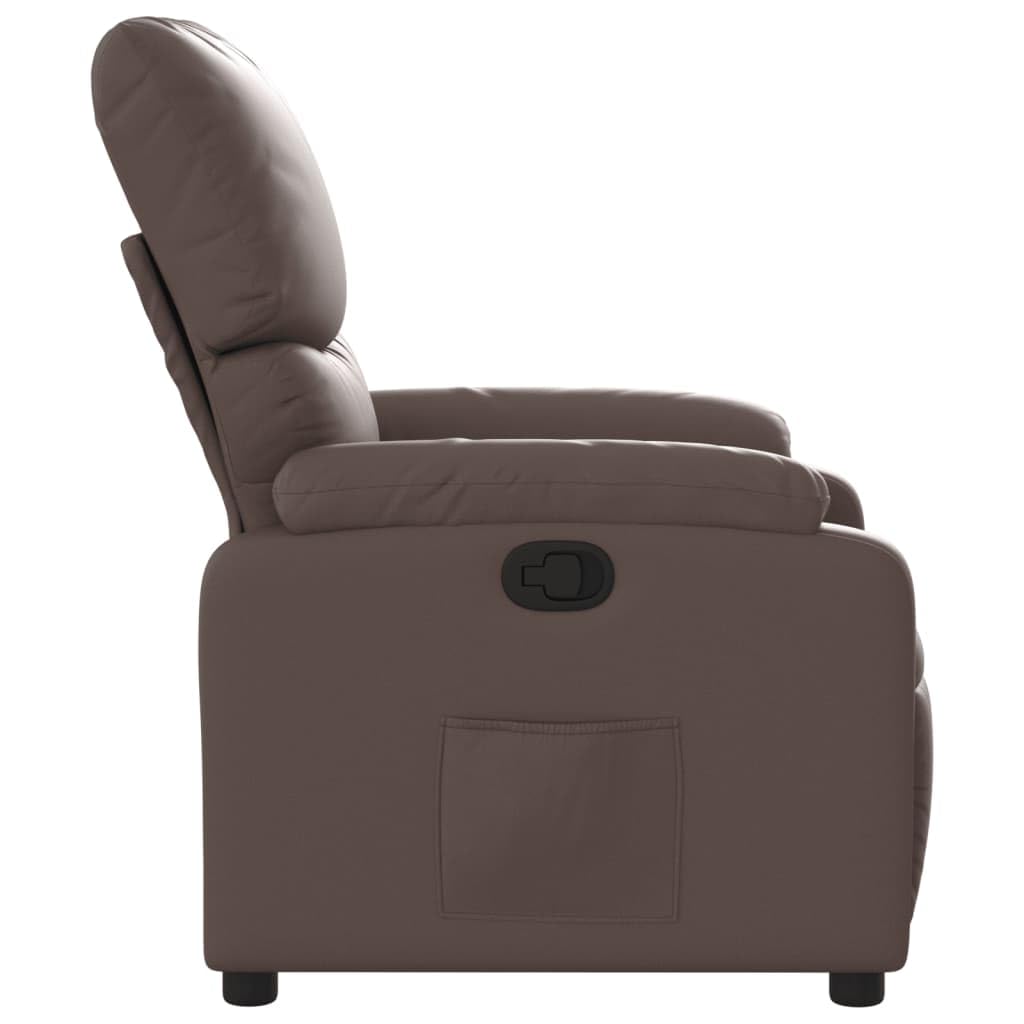 Sillón de relax manual de piel sintética marrón con reposabrazos, cómodo sillón de descanso con bolsillo lateral, respaldo ajustable hasta 135°, piel sintética de fácil cuidado, estable
