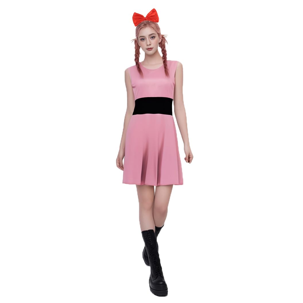 Voslett Women Blossom Costume Fancy Dress White Tights Headband Carnival Cartoon Character Cosplay Outfit for Adult Pink 3XL