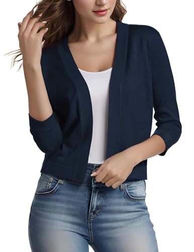 Image of Cnlinkco Women's Shrug Sweaters 3 /4 Sleeve Cropped Cardigan Trendy Casual Open Front Jacket Coats