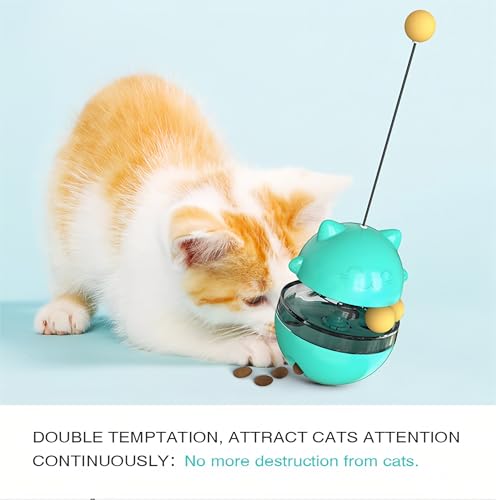 Stehauf Federkatze Spielzeug, Katzenspielzeug mit Federstab,intelligenzspielzeug für katzen, Futterspender für langsames Fressen und Training, geeignet für selbstständiges Spielen von Katzen