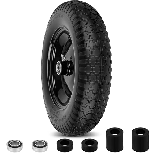4.80/4.00-8 Flat Free Wheelbarrow Tires and Wheels 14.5 Universal Fit Solid Tires with 5/8 or 3/4 Bearing 3-7 Hub Adapter Kit Hand Truck Wheels Replacement for 3.50/2.50-8 4.00-6etc 1 PCS