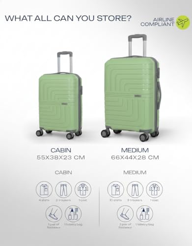 Image of Pro 8 Wheels Set of 2 (Cabin + Medium) Trolley Bags, Hard Case Polypropylene, 360º Wheeling Luggage for Men & Women, Suitcase for Travel, Trolley Bags for Travel (Lime)
