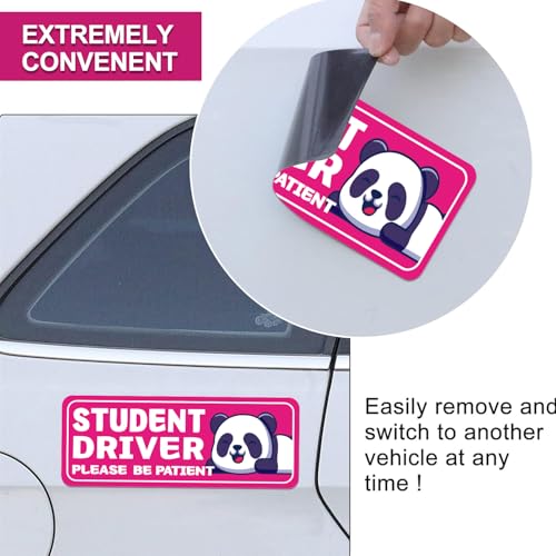 Image of Student Driver Please Be Patient Car Magnet, Rose Red Panda Series Cute Picture, Patient With Reflective Magnetic Bumper Sticker Set Detachable, Novice Safety Signs.Set of 3