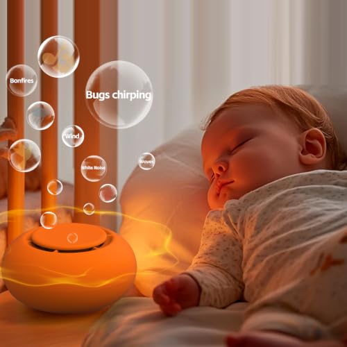 Image of Portable Baby Sound Machine [White Noise for Babies Kids Adults][Timer Function][20 Soothing Sounds] 15 Hours Battery Life, Travel,Registry Gift,Shower,Clips on Baby Stroller.Orange