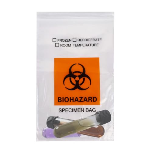 Image of Klmnop 150Pcs Biohazard Specimen Bags, 6x9.8in with Biohazard Logo Printing, Ziplock Top Laboratory Sample Bag with Outside Pocket Paperwork Pouch(Clear)