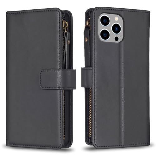 Étui iPhone 14 Plus noir avec rangement cartes et fermeture magnétique