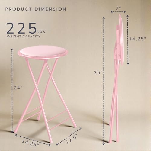 Image of Lavish Home Folding Stool with Padded Backless Seat Set of 2, Pink, 24 inch | Counter Height Bar Stools with 225lb Capacity, Portable Indoor & Outdoor, Extra Seat for Kitchen, Rec Room or Camping