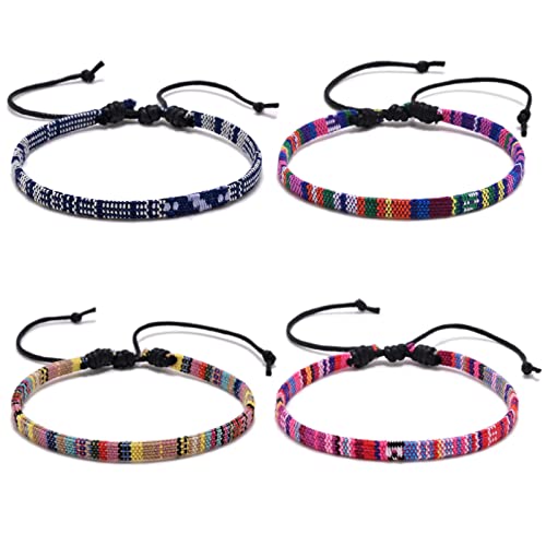 Momeski 4 Stück Boho Armband Fußkette Handgefertigtes Geflochtenes Armband, Verstellbar Gewebte Armband, Freundschaftsarmbänder Fußkettchen Stoff Surfer Fußband Armband für Damen Herren, Mehrfarbig Cover