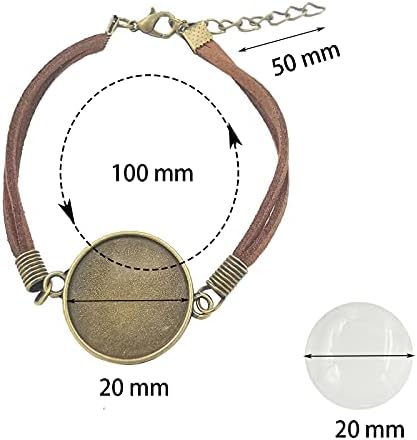 DUGYIRS Bracelet Bezel Settings-12 Pieces 20mm Round Cabochon Bezel Tray Blank Bangles Bracelets with 20mm Clear Glass Cabochons for Jewelry Making