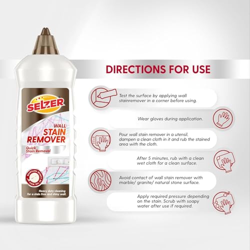 Image of SELZER Wall Stain Remover - 250 ml| Removes Kids' Drawings, Markers & Stains | Multifunctional Scratch & Stain Cleaner for Walls, Paint, Tiles, & More | Safe, Easy to Use | (Pack of 1)