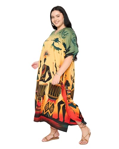 Image of Gypsie Blu Women Plus Size Kaftan Dress Beach Cover Up Maxi Dresses for Women, V-Neck Kimono Sleeve 1X-3X