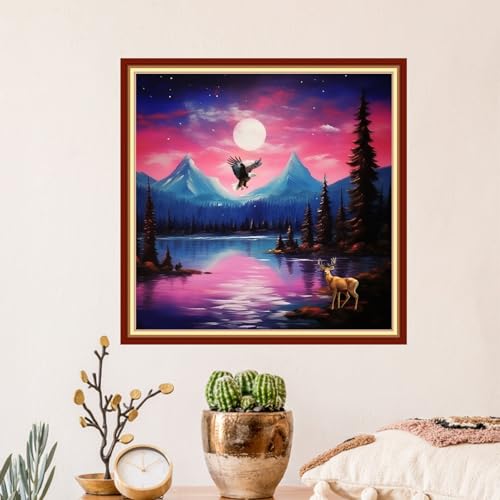 Image of Artvxeay Stamped Cross Stitch Kits - Embroidery Kits for Beginners Cross Stitch Kits for Adults 11 CT Printed Patterns Needlepoint Kits-Moonlit Night Scene 18x18 inch