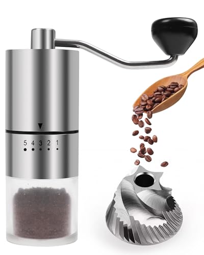 Stainless steel Burr Manual Coffee Grinder for Drip,French Press,5 Adjustable