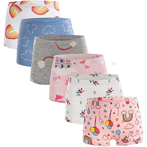ZHTEAPR Kids Big Girls Underwear 9years 10years Boxer Briefs 100% Cotton Soft Panties Cartoon Cute Pattern Boyshorts 9-10 Years (Pack of 6) Cover