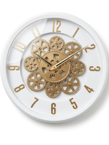 Image of Moving Gear Wall Clock, Round, Gold and Rose Gold Finish, Options (NEW White, Set of 1 Clock)