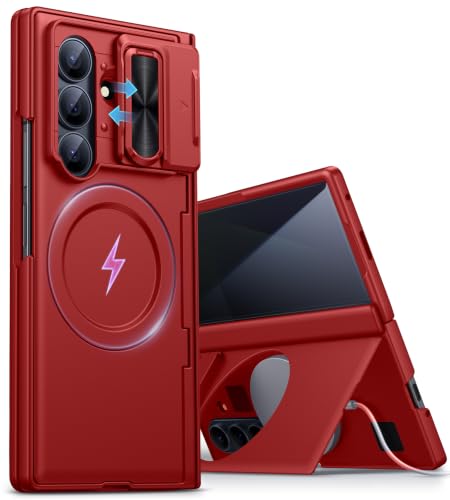 Image of for Samsung Galaxy S25 Case with Card Holder, Built-in Stand & Camera Lens Cover, Shockproof Rugged Silicone Raised Edge Protective Wallet Protective Phone Case for Samsung S25 5G 2025, Red
